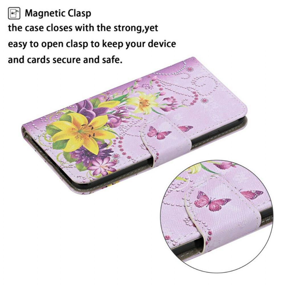 Folio-hoesje voor iPhone 12 Pro Max Meesterlijke Bloemen Met Riem