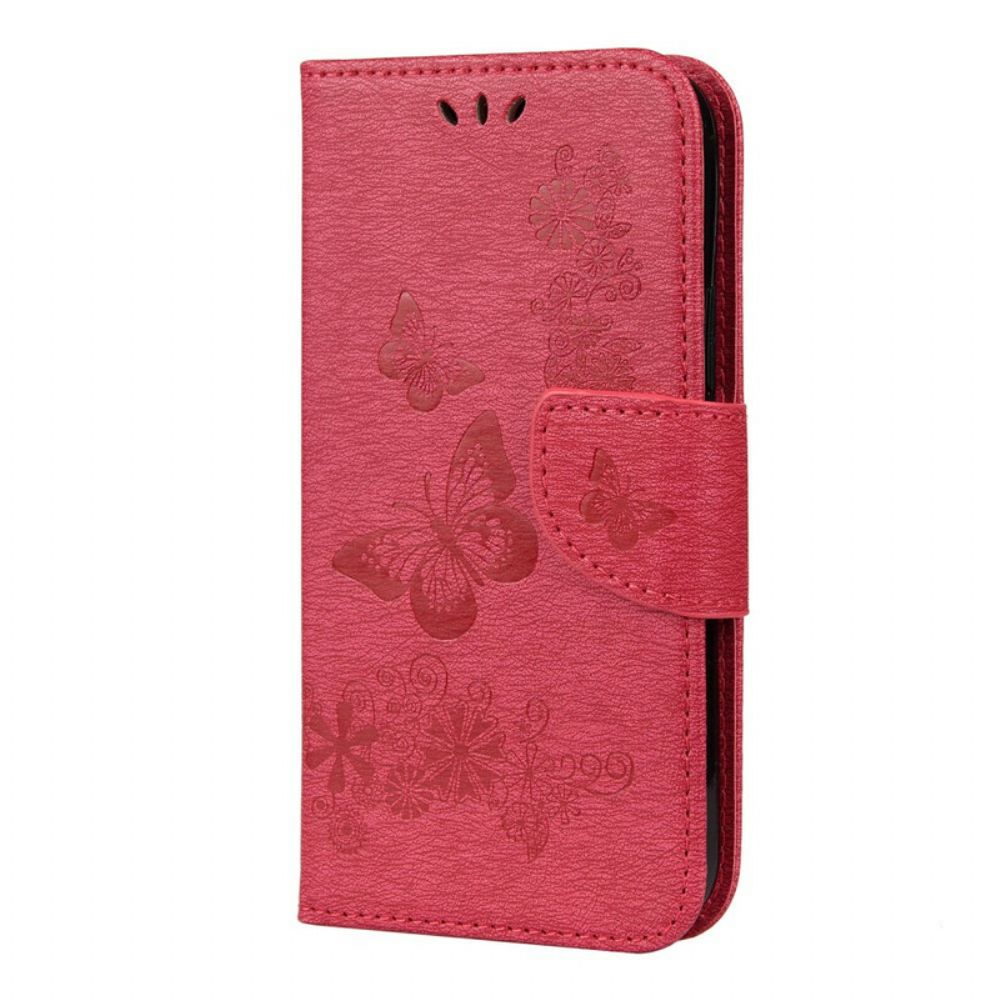 Folio-hoesje voor iPhone 12 Pro Max Met Ketting Prachtige Vlinders Met Riem