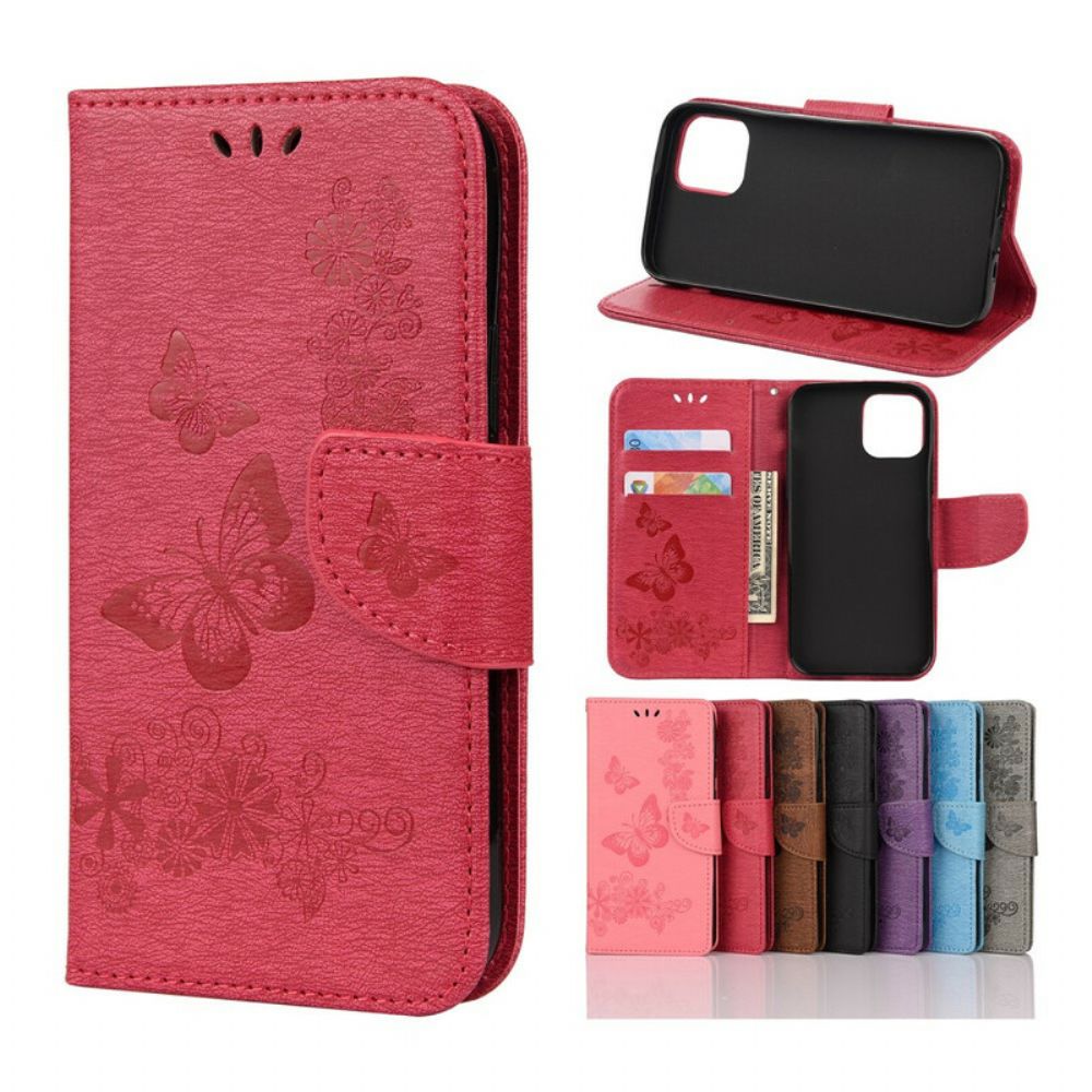 Folio-hoesje voor iPhone 12 Pro Max Met Ketting Prachtige Vlinders Met Riem