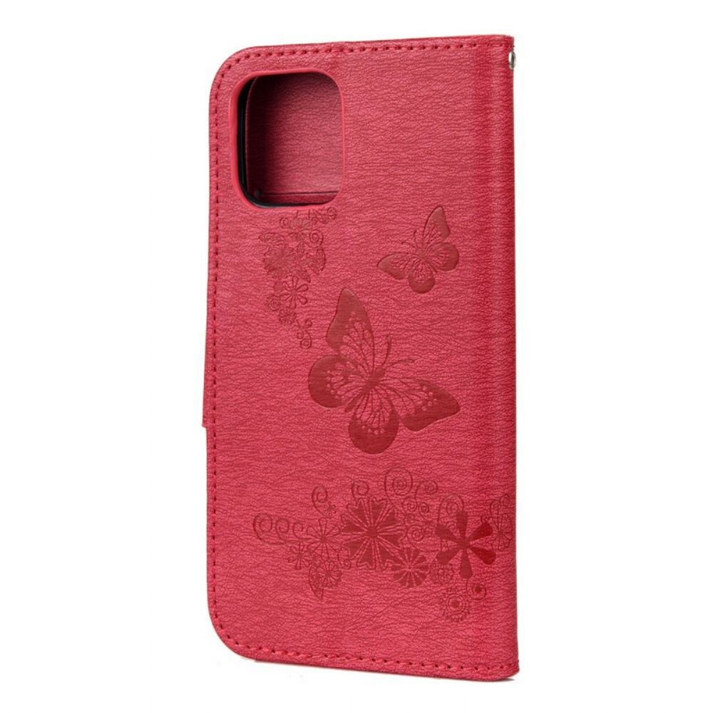 Folio-hoesje voor iPhone 12 Pro Max Met Ketting Prachtige Vlinders Met Riem