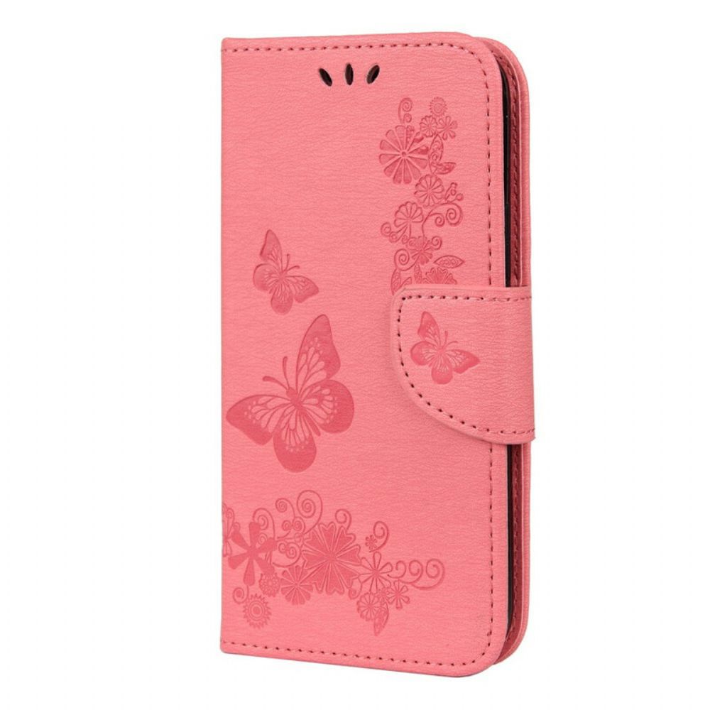 Folio-hoesje voor iPhone 12 Pro Max Met Ketting Prachtige Vlinders Met Riem