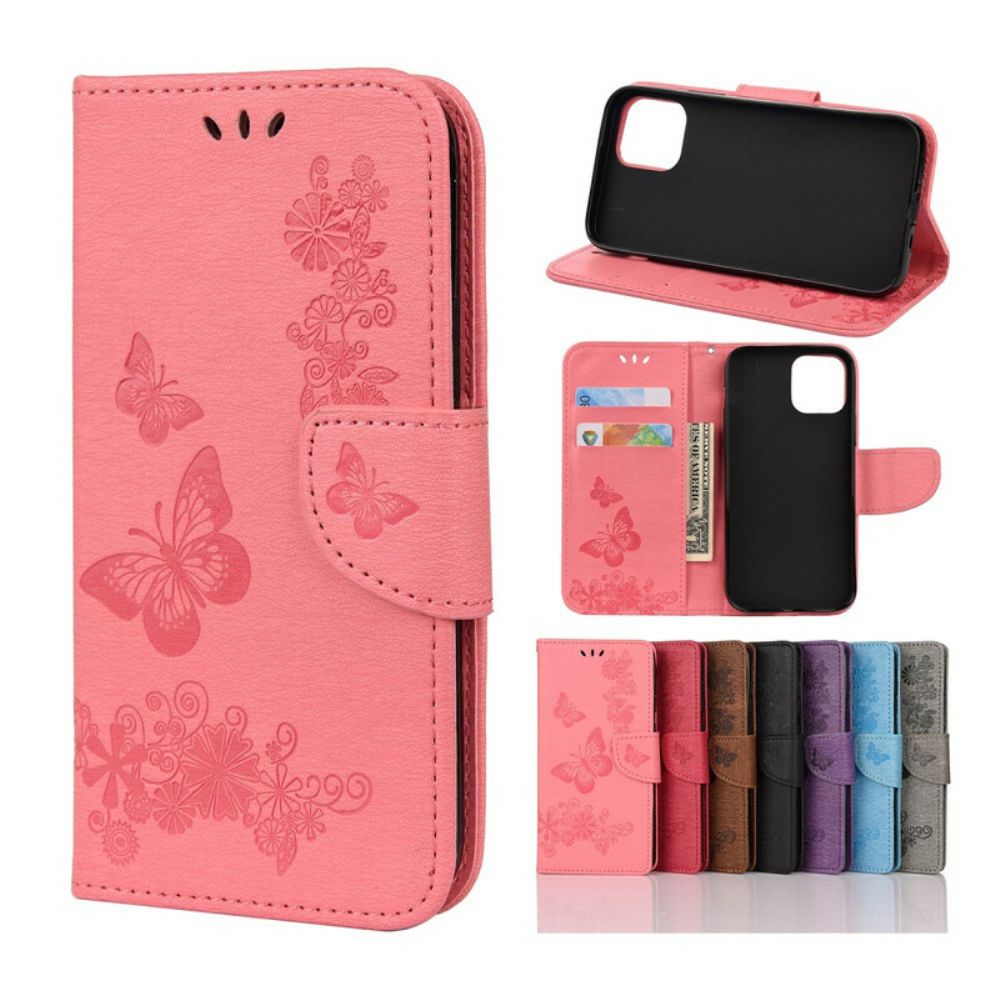 Folio-hoesje voor iPhone 12 Pro Max Met Ketting Prachtige Vlinders Met Riem