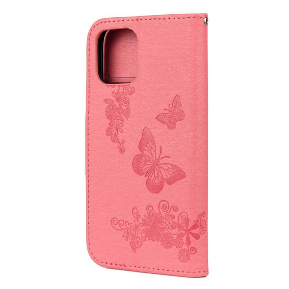 Folio-hoesje voor iPhone 12 Pro Max Met Ketting Prachtige Vlinders Met Riem