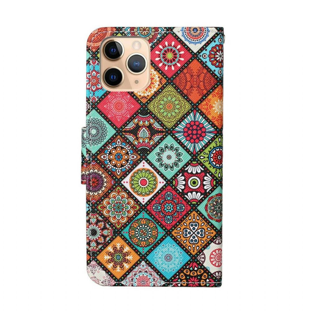 Folio-hoesje voor iPhone 12 Pro Max Patchwork-mandala's Met Koord