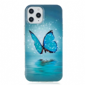 Hoesje voor iPhone 12 Pro Max Fluorescerende Blauwe Vlinder