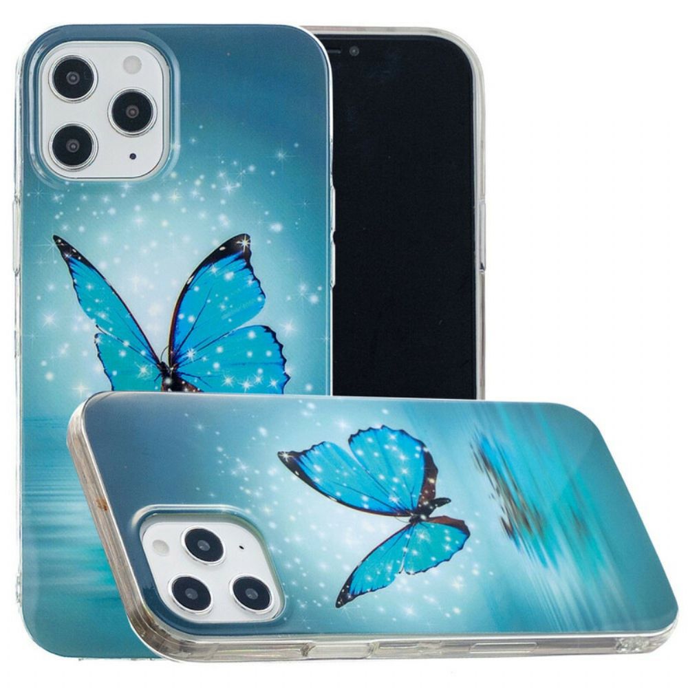 Hoesje voor iPhone 12 Pro Max Fluorescerende Blauwe Vlinder