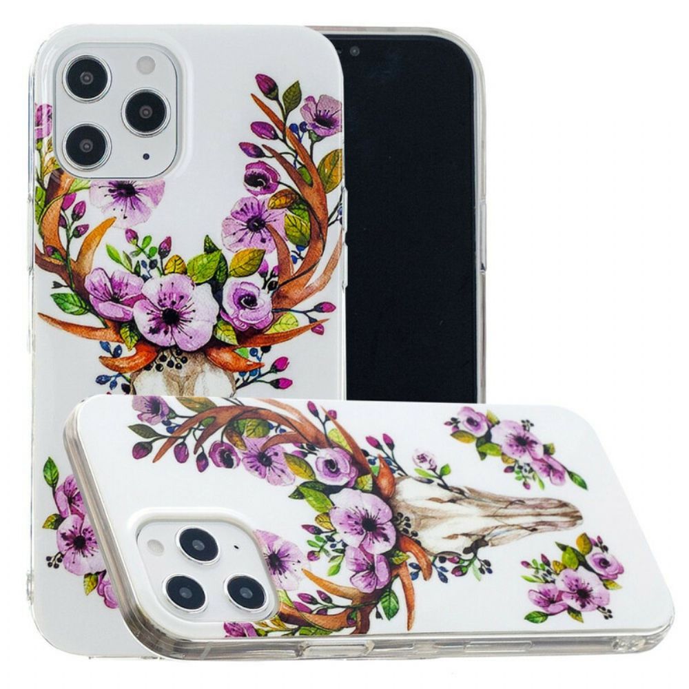 Hoesje voor iPhone 12 Pro Max Fluorescerende Eland Met Bloemen