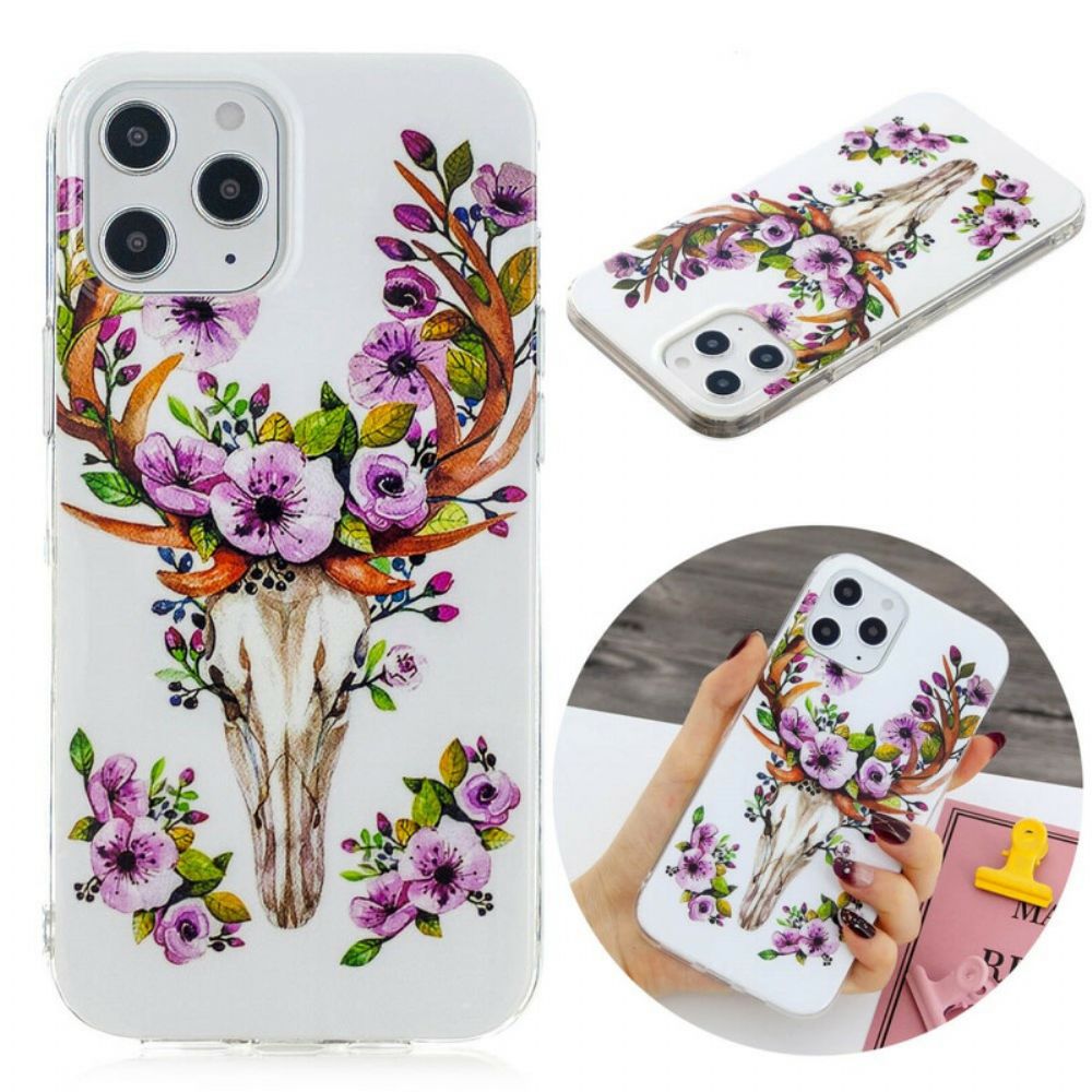 Hoesje voor iPhone 12 Pro Max Fluorescerende Eland Met Bloemen