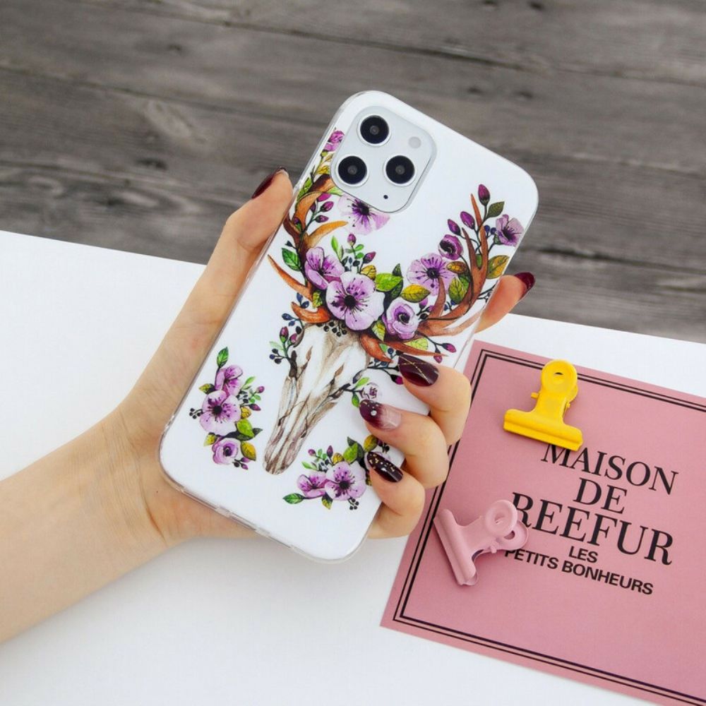 Hoesje voor iPhone 12 Pro Max Fluorescerende Eland Met Bloemen