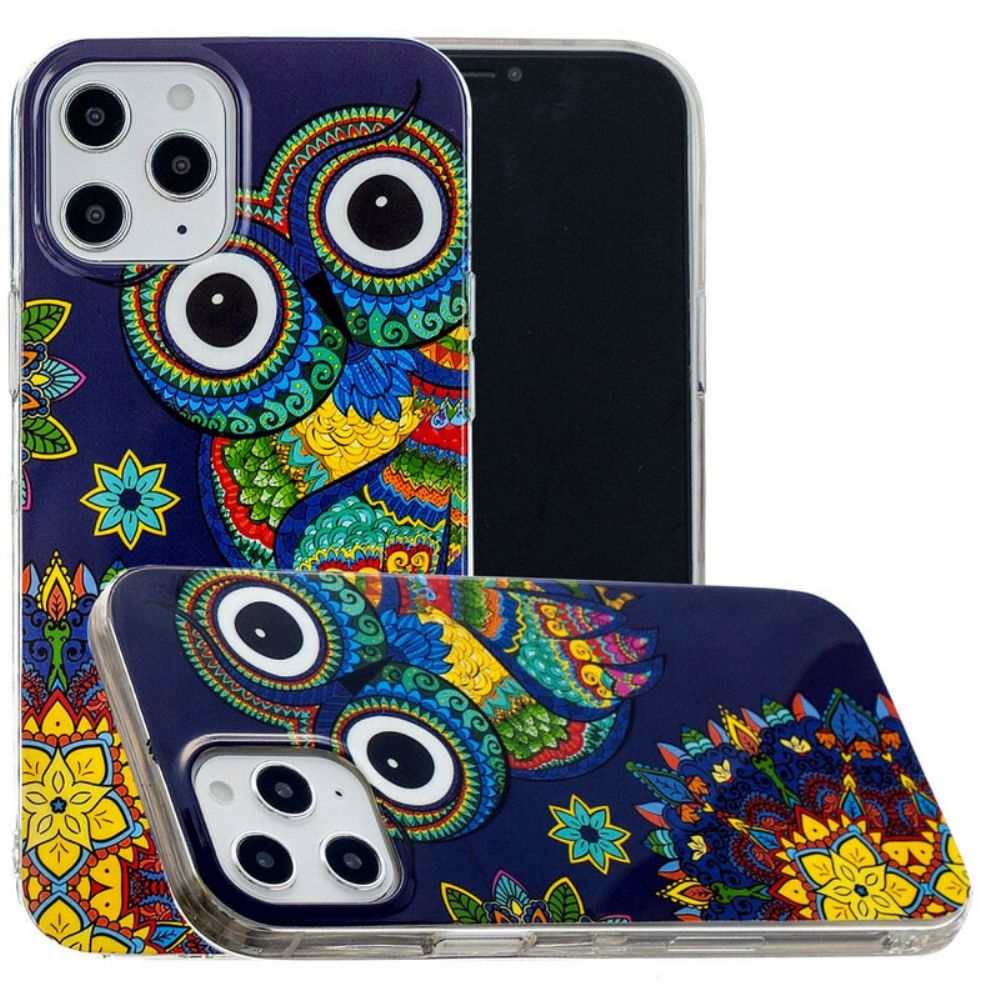 Hoesje voor iPhone 12 Pro Max Fluorescerende Uil Mandala