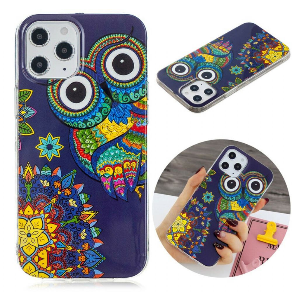 Hoesje voor iPhone 12 Pro Max Fluorescerende Uil Mandala