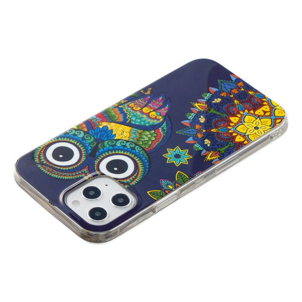 Hoesje voor iPhone 12 Pro Max Fluorescerende Uil Mandala