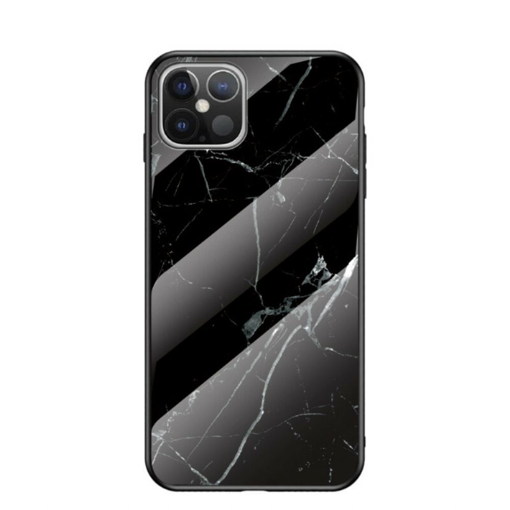 Hoesje voor iPhone 12 Pro Max Marmer Kleuren Gehard Glas