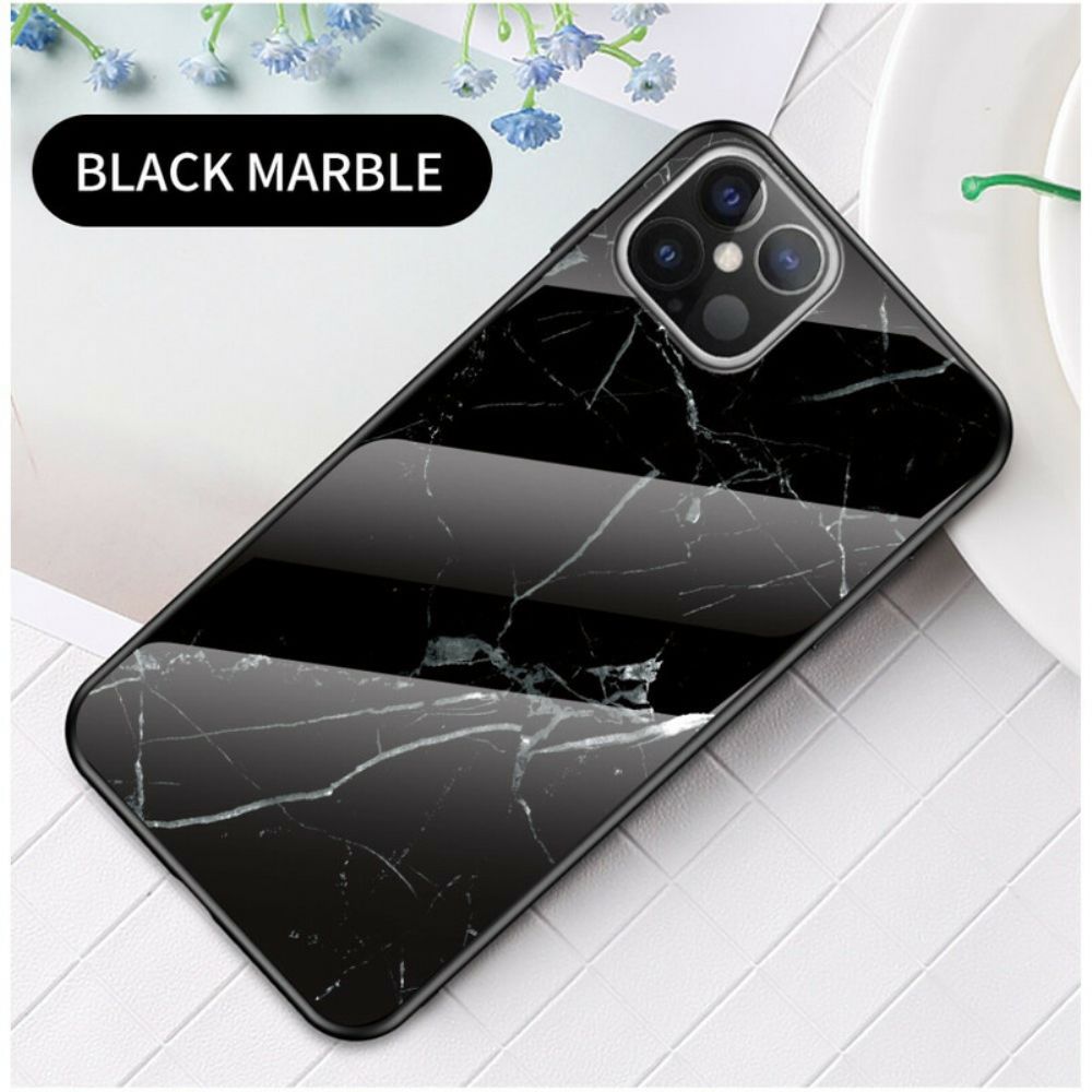 Hoesje voor iPhone 12 Pro Max Marmer Kleuren Gehard Glas