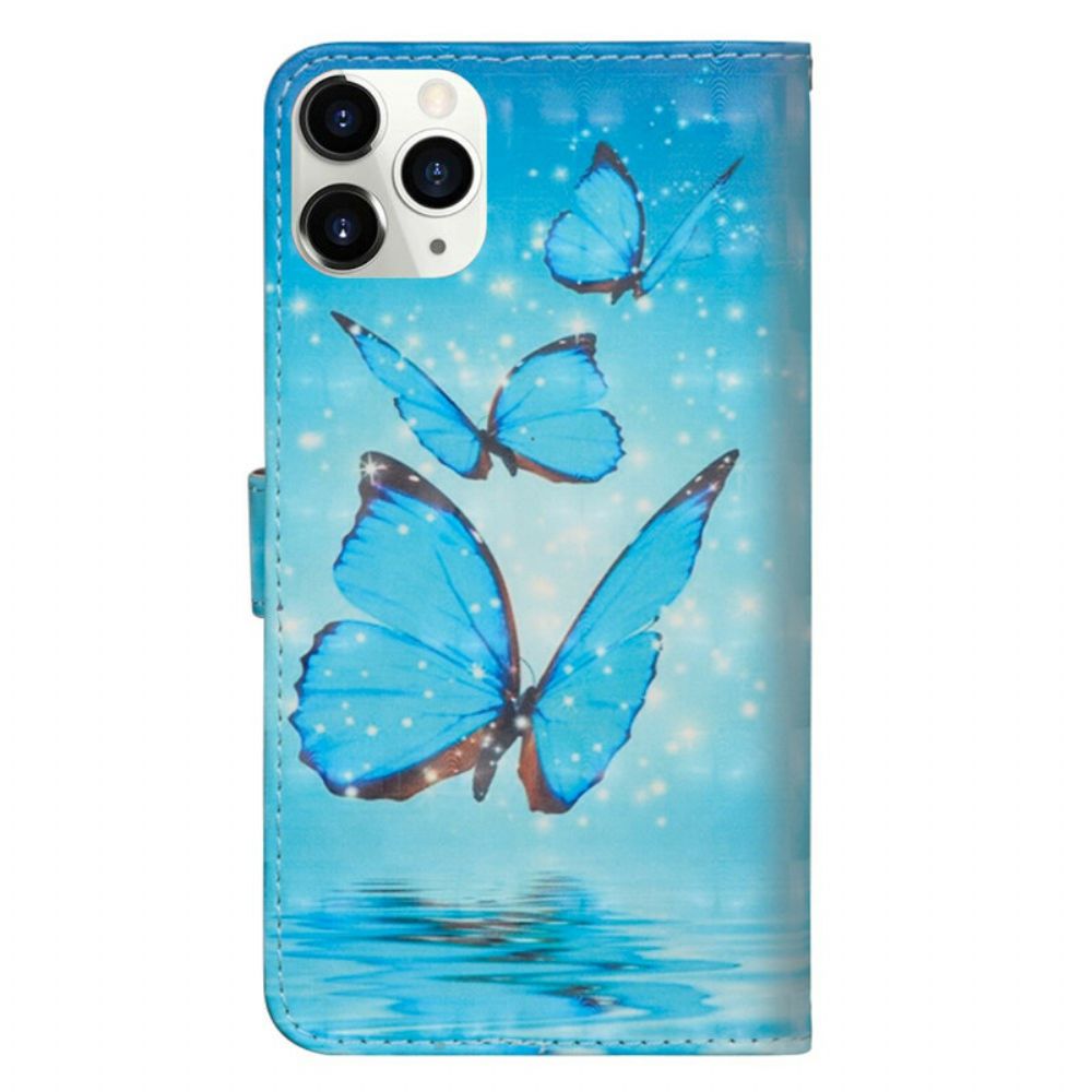 Leren Hoesje voor iPhone 12 Pro Max Vliegende Blauwe Vlinders