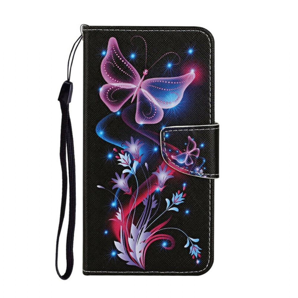 Leren Hoesje voor iPhone 12 Pro Max Vlinders En Lanyard