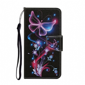 Leren Hoesje voor iPhone 12 Pro Max Vlinders En Lanyard