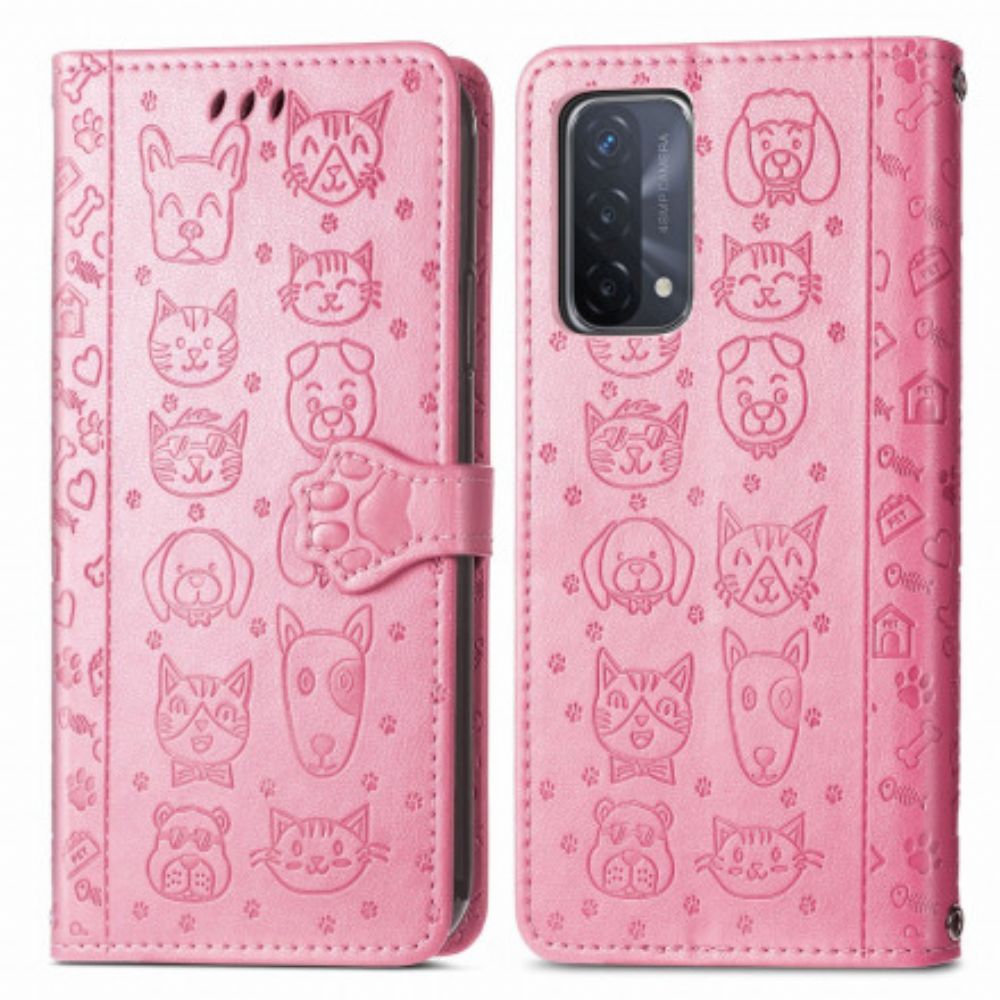 Folio-hoesje voor Oppo A54 5G / A74 5G Geanimeerde Dieren