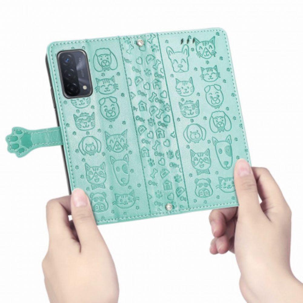 Folio-hoesje voor Oppo A54 5G / A74 5G Geanimeerde Dieren