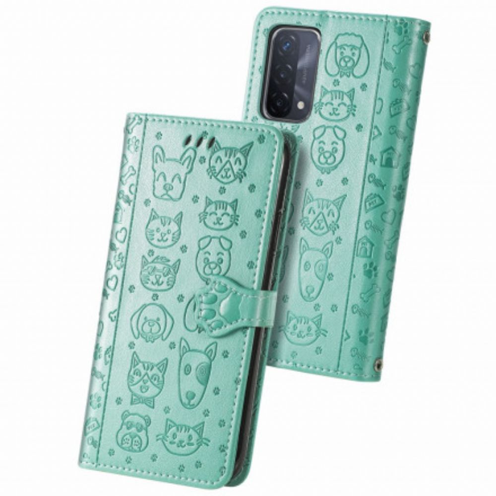 Folio-hoesje voor Oppo A54 5G / A74 5G Geanimeerde Dieren