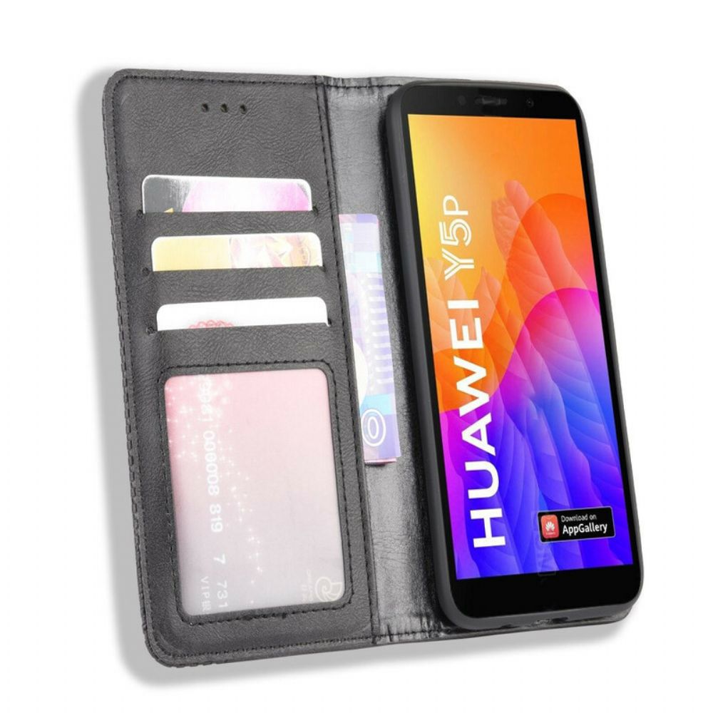 Bescherming Hoesje voor Huawei Y5p Folio-hoesje Vintage Gestileerd Leereffect