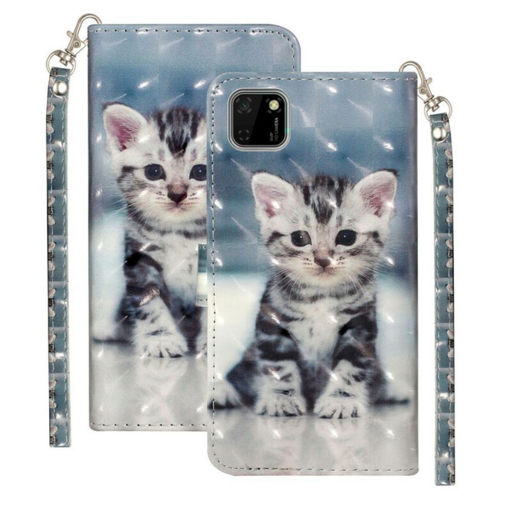 Folio-hoesje voor Huawei Y5p Met Ketting Kitten Lichtvlekken Met Riem