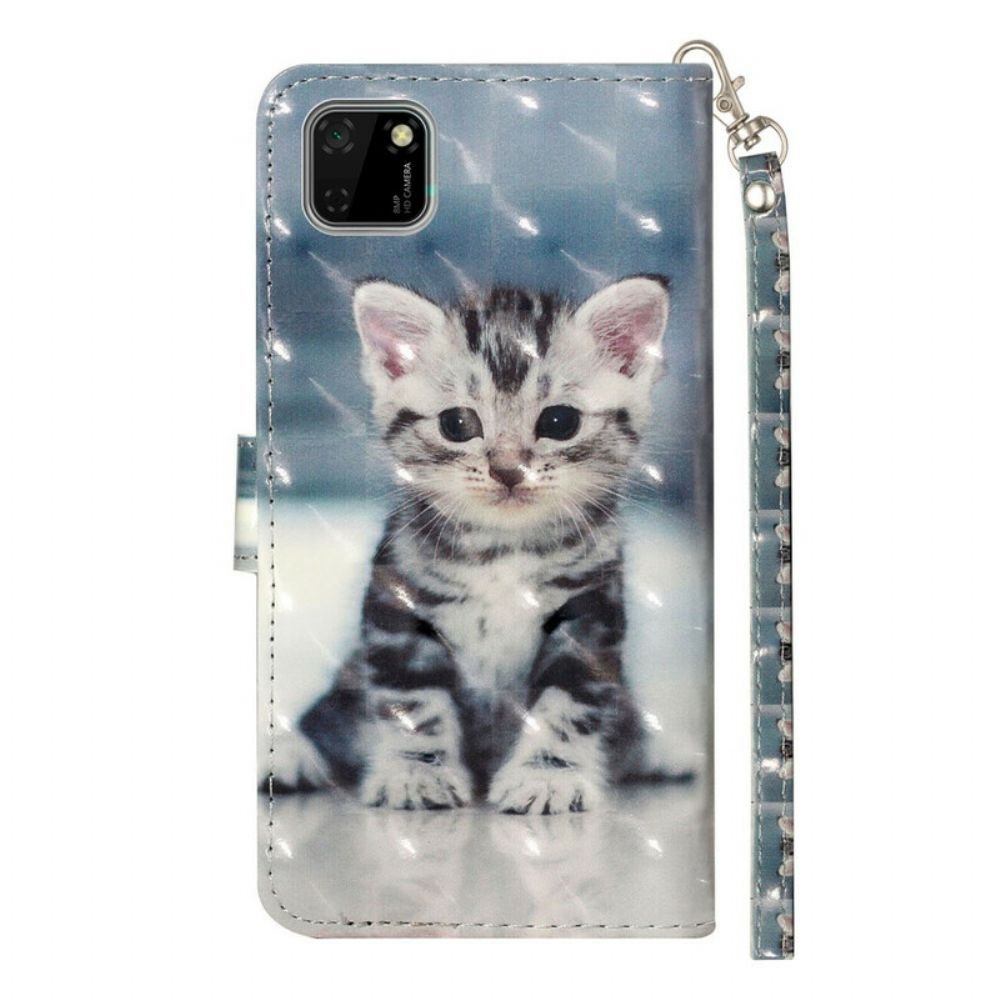 Folio-hoesje voor Huawei Y5p Met Ketting Kitten Lichtvlekken Met Riem