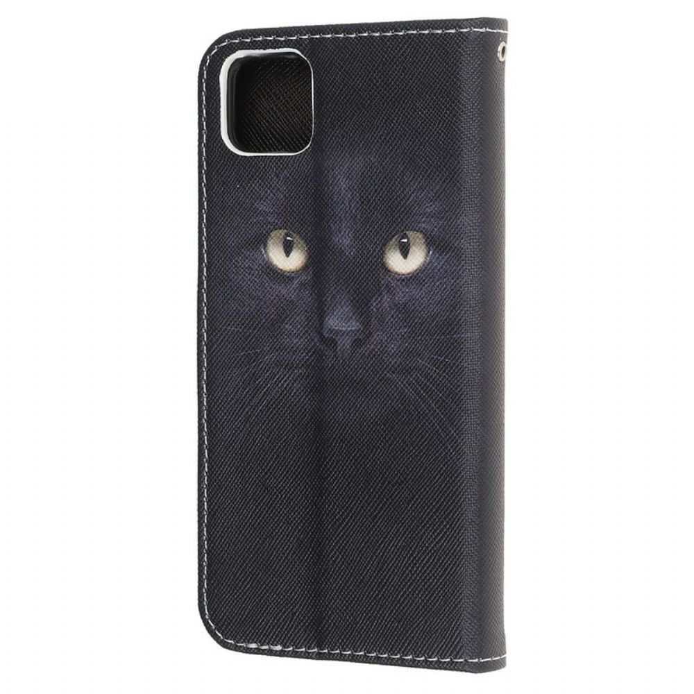 Leren Hoesje voor Huawei Y5p Met Ketting Zwarte Kattenogen Met Riem