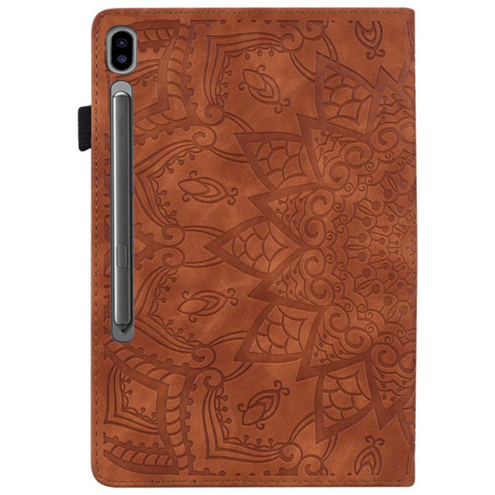 Cover Voor Samsung Galaxy Tab S9 Fe Bloemenpatroon En Stylushouderriem