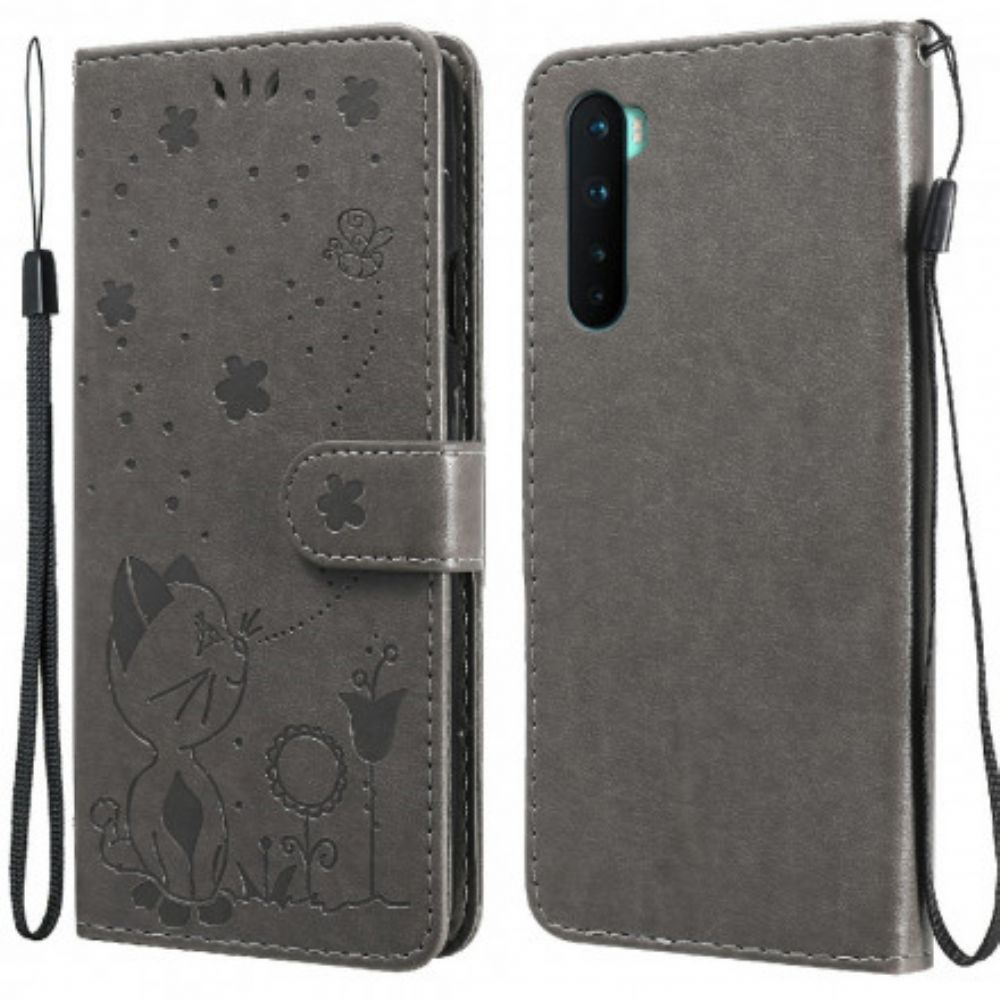 Flip Case voor OnePlus Nord Met Ketting Thong Kat En Bij