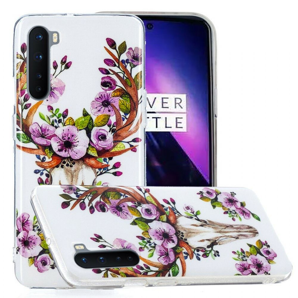 Hoesje voor OnePlus Nord Fluorescerende Eland Met Bloemen