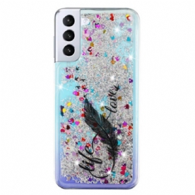 Cover Hoesje Samsung Galaxy S24 Plus 5g Telefoonhoesje Vloeibare Glitter En Veren