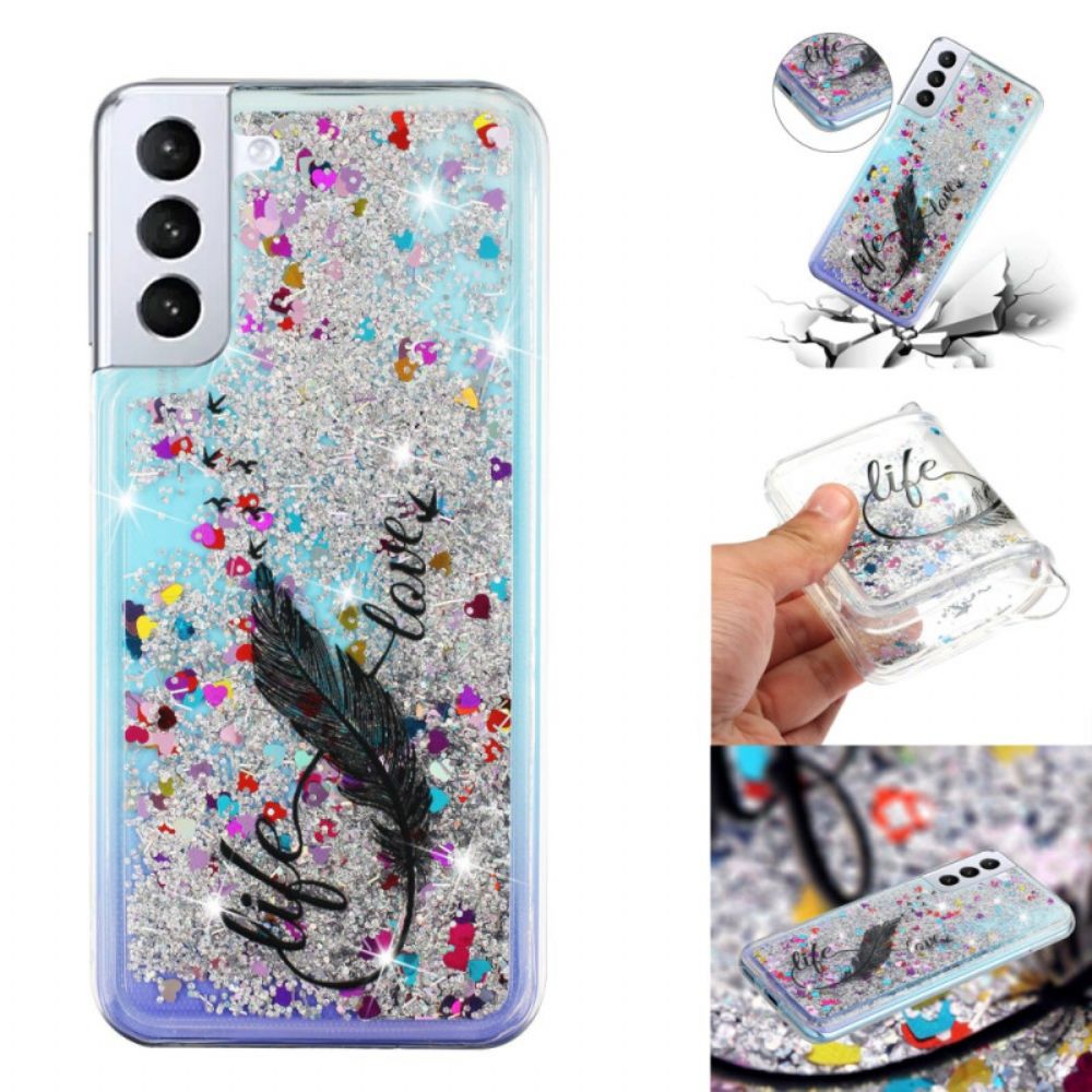 Cover Hoesje Samsung Galaxy S24 Plus 5g Telefoonhoesje Vloeibare Glitter En Veren