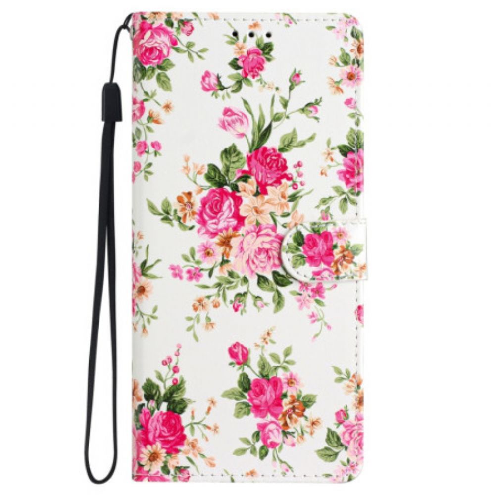 Folio-hoesje Samsung Galaxy S24 Plus 5g Rode Bloemen Met Riem