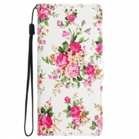 Folio-hoesje Samsung Galaxy S24 Plus 5g Rode Bloemen Met Riem