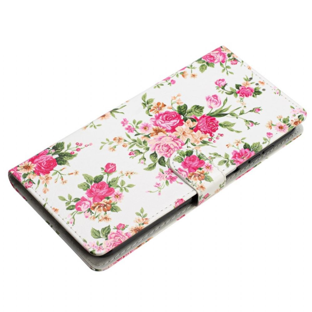 Folio-hoesje Samsung Galaxy S24 Plus 5g Rode Bloemen Met Riem