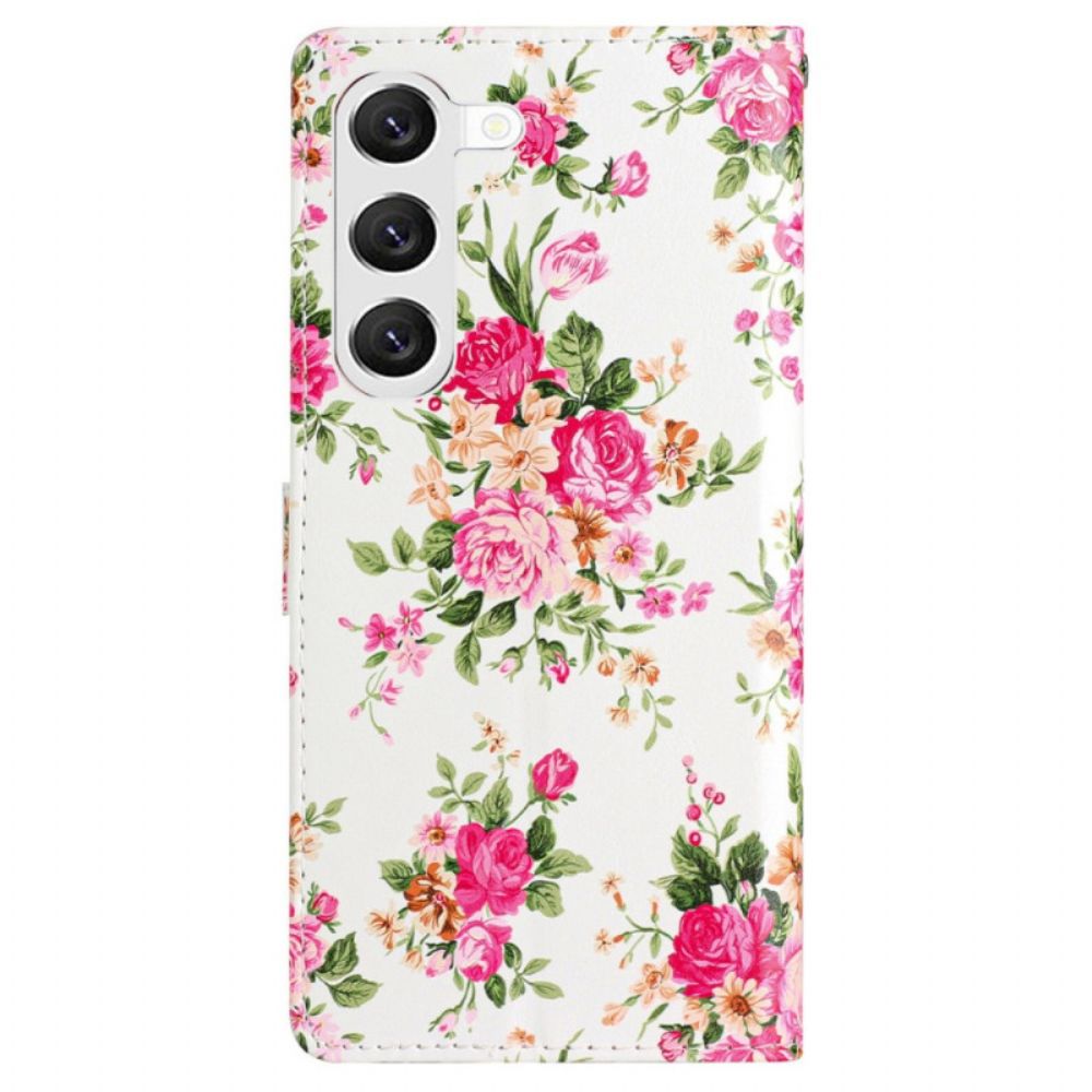 Folio-hoesje Samsung Galaxy S24 Plus 5g Rode Bloemen Met Riem