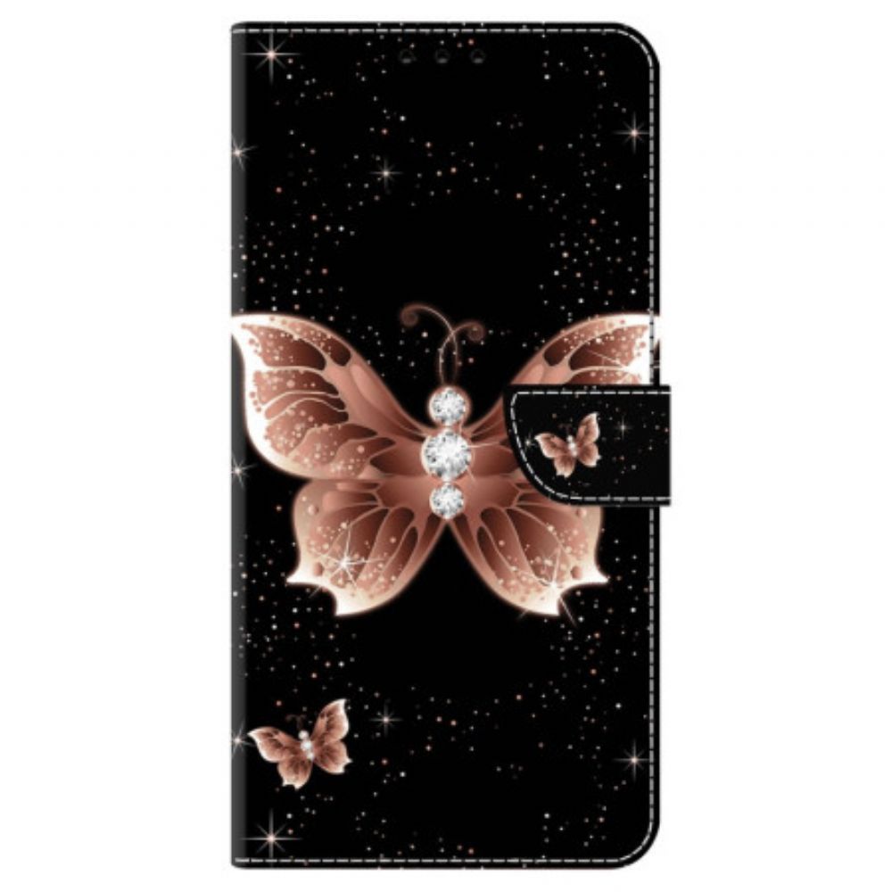 Folio-hoesje Samsung Galaxy S24 Plus 5g Roze Diamanten Vlinder