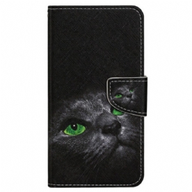 Folio-hoesje Samsung Galaxy S24 Plus 5g Telefoonhoesje Kat Met Groene Ogen En Riem