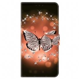 Folio-hoesje Samsung Galaxy S24 Plus 5g Telefoonhoesje Kristallen Vlinder