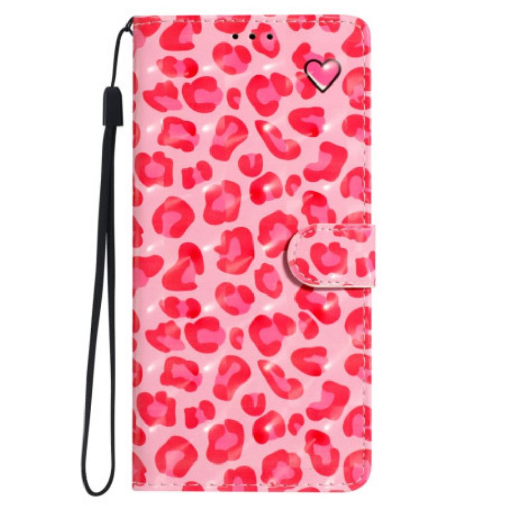 Folio-hoesje Samsung Galaxy S24 Plus 5g Telefoonhoesje Roze Luipaardprint Met Riempje