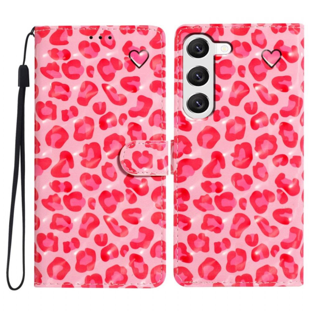 Folio-hoesje Samsung Galaxy S24 Plus 5g Telefoonhoesje Roze Luipaardprint Met Riempje