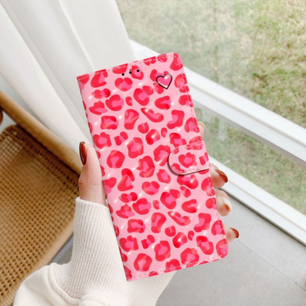 Folio-hoesje Samsung Galaxy S24 Plus 5g Telefoonhoesje Roze Luipaardprint Met Riempje