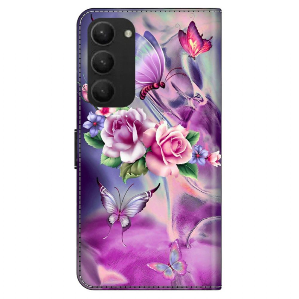 Folio-hoesje Samsung Galaxy S24 Plus 5g Vlinders En Bloemen