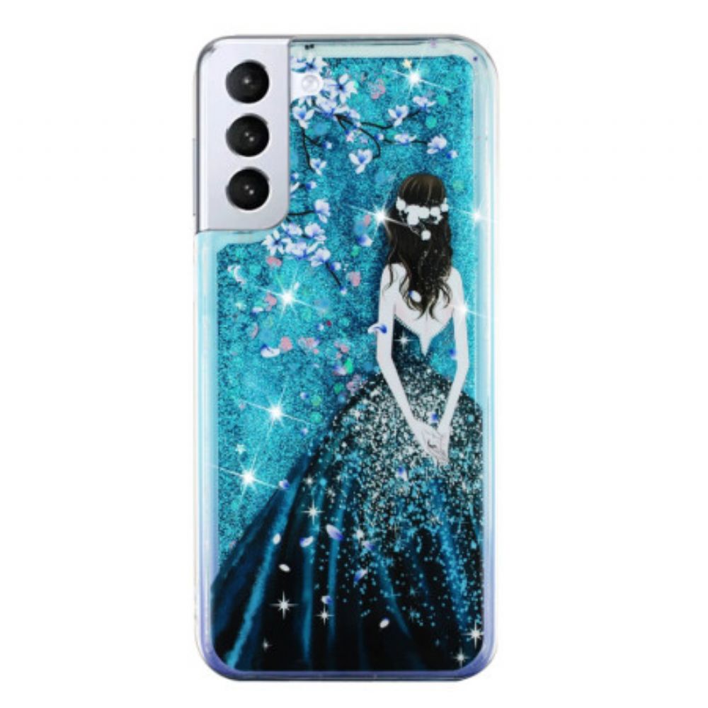 Hoesje Samsung Galaxy S24 Plus 5g Blauwe Girl Glittervloeistof