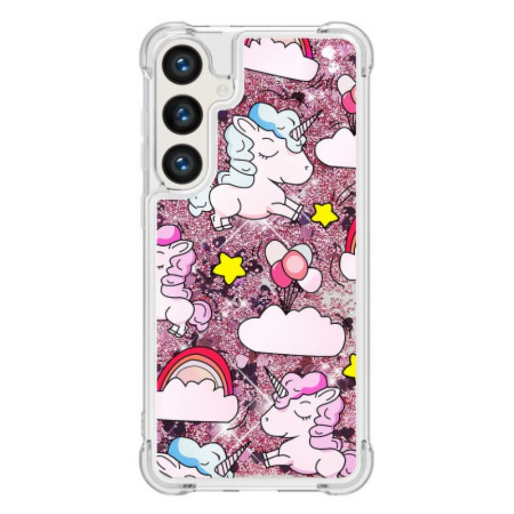 Hoesje Samsung Galaxy S24 Plus 5g Eenhoorns En Wolken Vloeibare Glitters