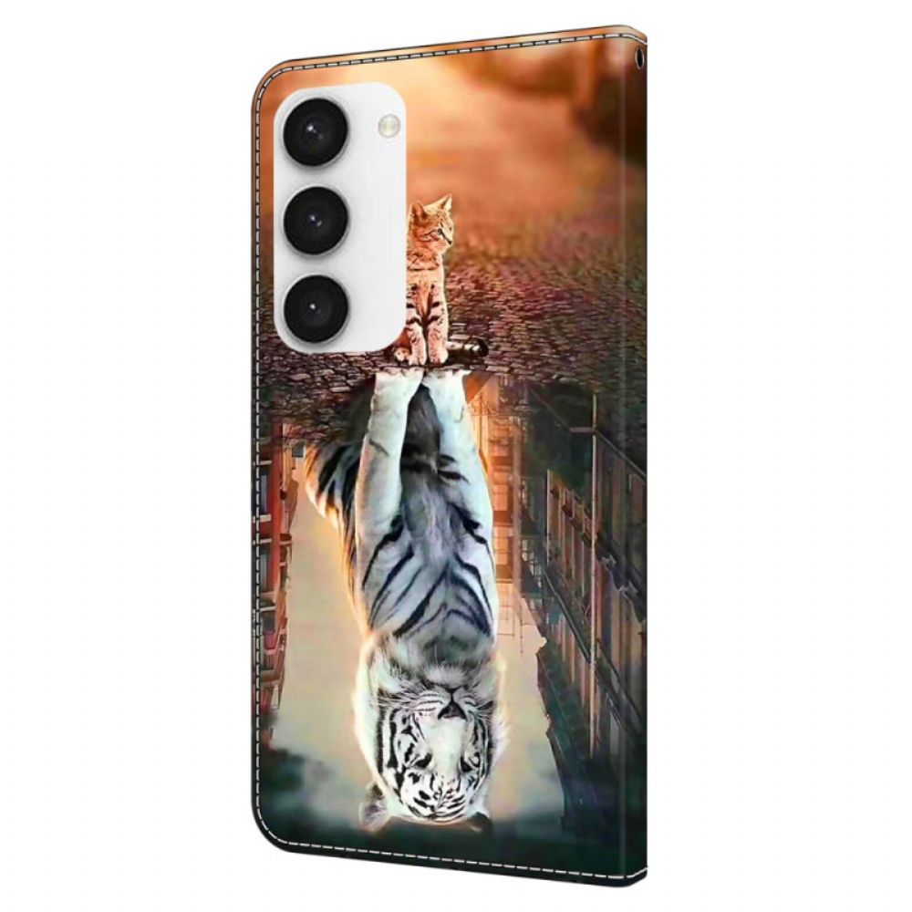 Leren Hoesje Samsung Galaxy S24 Plus 5g 3d-patroon Van Kat En Tijger Bescherming Hoesje