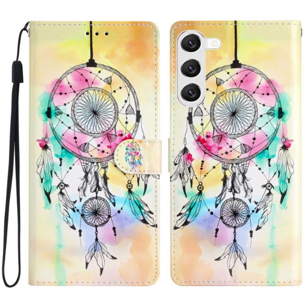 Leren Hoesje Samsung Galaxy S24 Plus 5g Aquarel Dromenvanger Met Riem