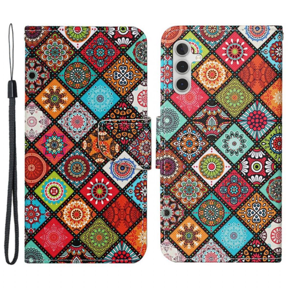 Leren Hoesje Samsung Galaxy S24 Plus 5g Etnische Stijl Met Riem Bescherming Hoesje