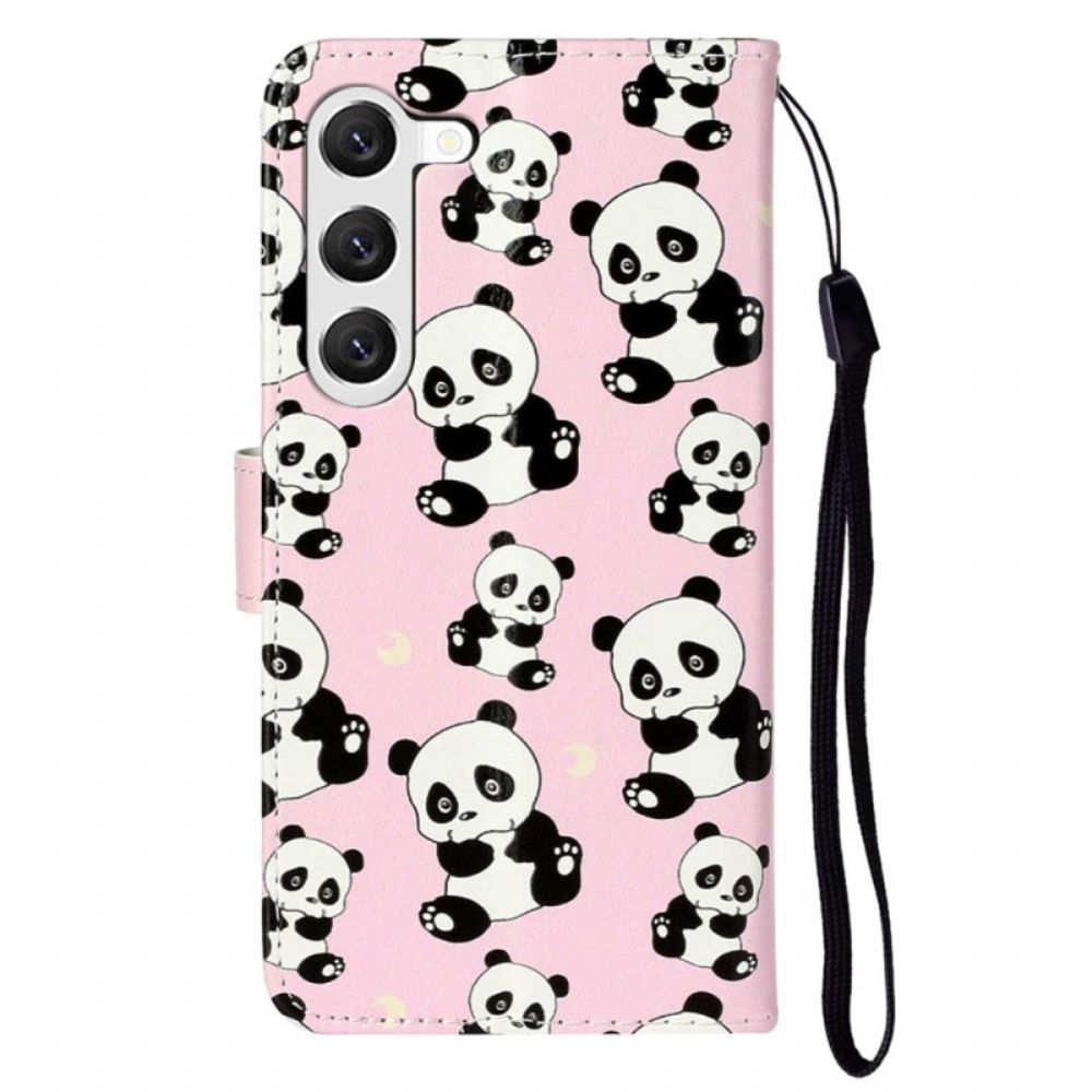 Leren Hoesje Samsung Galaxy S24 Plus 5g Lanyard Panda's Bescherming Hoesje